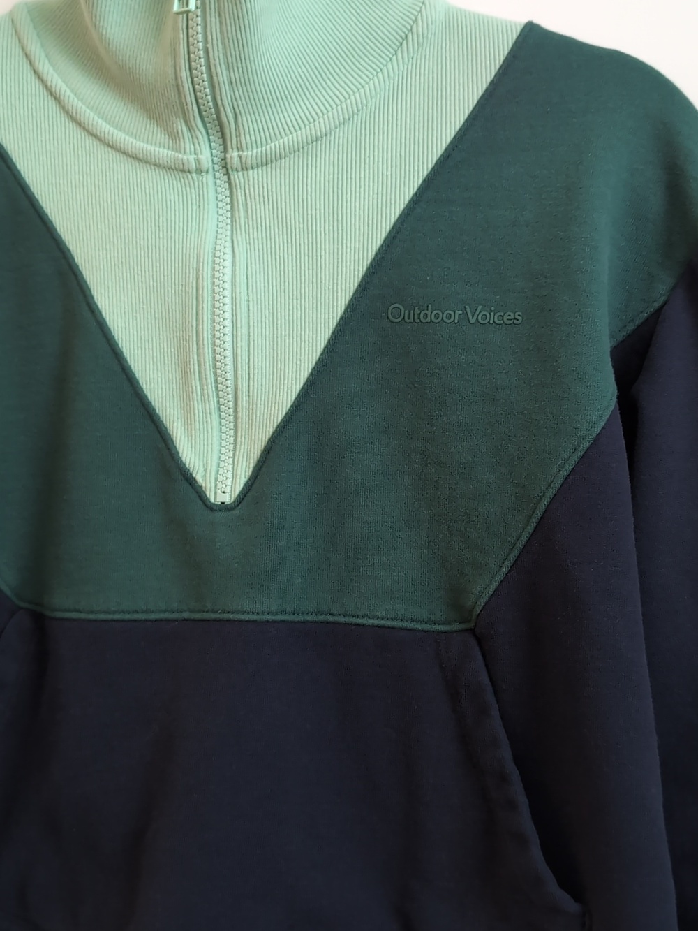 Outdoor Voices Cotton Terry 1/2 Zip Women Cropped Sweatshirt Blue Color block - Picture 2 of 9